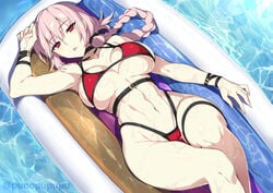 1girls belly bikini breasts fate/grand_order fate_(series) female_only florence_nightingale_(fate) large_breasts looking_at_viewer lying midriff navel punopupupu red_eyes thick_thighs toned water wet wide_hips zeroshiki_kouichi