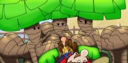 1boy 3girls big_ass big_breasts brown_hair edgelnsanitys female male male/female mario mario_(series) mob_face moustache nintendo outercourse paizuri paper paper_mario paper_mario:_the_origami_king penis plant sap sap_sister simple_eyes tree