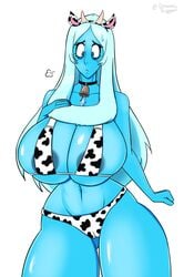 1girls 2019 absurd_res alien alien_girl alien_humanoid alternate_breast_size alternate_outfit animal_print areola_slip artist_name artist_signature ass_visible_through_thighs big_breasts big_thighs bikini bikini_bottom bikini_top blue_areola blue_body blue_breasts blue_diamond_(steven_universe) blue_eyes blue_skin bovine bra breasts cartoon_network choker clenched_hand cow_bikini cow_ears cow_horns cow_print cowbell curvaceous curvy curvy_body curvy_female curvy_figure curvy_hips diamond dynamictrigger22 eyebrows eyelashes female hand_on_breast hand_on_hair hi_res huge_breasts huge_thighs large_thighs long_hair looking_at_breasts looking_down multicolored_bikini panties partially_clothed partially_clothed_female pussy_bulge signature steven_universe sweatdrop symbol-shaped_pupils thick_thighs thighs tight_clothes tight_clothing voluptuous watermark white_background white_hair wide_hips