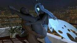 1boy 1girls 3d animated anthro dark-skinned_male female female_anthro friendship_is_magic furry holding human human_male human_on_anthro male male/female my_little_pony penis queen_chrysalis_(mlp) rooftop sound timdogg2_(artist) video