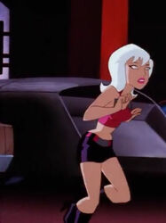 batman_(series) batman_beyond bobbi_blade_sommer breasts clothed_female dc dc_comics dcau female_only high_heel_boots running skirt white_hair