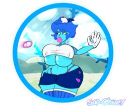 1girls 2018 alien alien_girl alien_humanoid alternate_ass_size alternate_breast_size artist_name ass baseball_(ball) baseball_cap baseball_hat baseball_uniform big_ass blowing_bubblegum blue_body blue_breasts blue_eyes blue_hair blue_pants blue_shorts blue_skin blue_stockings breasts bubblegum cap cartoon_network chewing_gum curvy detailed_background erect_nipples eyelashes gem_(species) hand_on_hip highres huge_breasts lapis_lazuli_(bob) lapis_lazuli_(steven_universe) large_breasts multicolored_shirt nipple_bulge open_mouth panties pants pink_panties shirt short_sleeves shorts signature sopchuey steven_universe thick_lips thick_thighs thighhighs tight_clothes tight_clothing tight_fit tight_pants tight_shirt transparent_background underboob unimpressed voluptuous watermark white_background white_glove wide_hips