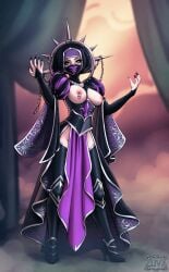 1girls adepta_sororitas armwear bare_breasts boots chains chaos_(warhammer) cloak dress exposed_breasts fancy_clothing female female_only fingerless_gloves genestealer green_eyes halo heels high_heels imperium_of_man jewelry mask nail_polish nightmare_waifu nipple_piercing nipples nobility noble noblewoman oc original_character piercing purple_nail_polish purple_nails revealing_clothes ring rings robe robes royal royalty sister_of_battle thigh_boots thighhighs tyranid veil warhammer_(franchise) warhammer_40k zliva