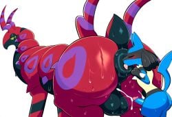 ai_generated anal animal_genitalia animal_penis anthro anus ass backsack balls big_balls big_butt black_body blue_body blush bodily_fluids canid closed_eyes cum duo ejaculation erection feral fur gay generation_4_pokemon generation_5_pokemon genital_fluids genitals hellsonger hi_res huge_ass huge_butt legendary_pokemon lucario male male/male mammal myriapod nintendo nose_to_anus nude open_mouth oral orgasm penis pokemon pokemon_(species) rimming saliva scolipede sex simple_background size_difference sweat sweaty_balls sweaty_butt sweaty_genitalia thick_thighs tongue tongue_out white_background