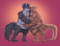 anthro balls duo foreskin fuzzies4you genitals george_(bottler) kissing lutrine male male/male mammal mustelid nude penis vore