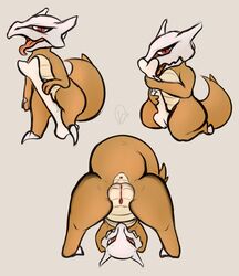 anus ass bodily_fluids female feral genital_fluids genitals marowak multiple_poses nintendo open_mouth pokémon_(species) pokemon pose presenting presenting_hindquarters pussy pussy_juice simple_background solo tagme vagoncho video_games