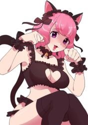 :3 black_legwear cat_ears cat_pose cat_tail catgirl game_freak klara_(pokemon) nintendo osg_pk paw_pose pink_hair pokemon pokemon_ss purple_eyes thighhighs white_background