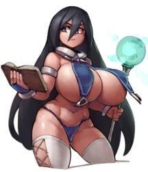 1girls black_hair blue_eyes cleavage curvy female female_only grimoire huge_breasts inke_(hiraeth) light-skinned_female light_skin long_hair looking_at_viewer magician original serious shortstack simple_background skimpy_clothes staff thick_thighs thighhighs white_background zako_(arvinry)