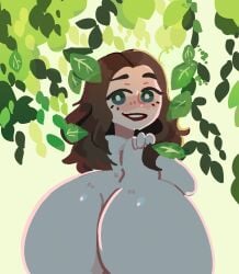 artist_request ass blue_eyes brunette_hair butt_crack completely_nude huge_ass juniper_dev nude_female plants smiling_at_viewer source_request y_shaped_butt_crack youtuber youtuber_girl