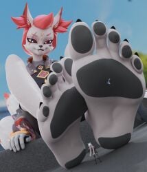 3d 5_toes absurd_res anthro canid canine clothing digital_media_(artwork) dwighteisenhower epic_games extreme_size_difference feet female female/female foot_fetish foot_focus fortnite fortnite:_battle_royale fox group hi_res human human_on_anthro humanoid_feet interspecies kimiko_(fortnite) kimiko_five-tails kimiko_five_tails macro mammal micro pawpads paws plantigrade simple_background size_difference soles toes trio vi_(fortnite)