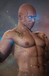 bald bald_man big_pecs dark-skinned_male dark_skin geras glowing_eyes haviksluz male male_focus male_only mortal_kombat mortal_kombat_1_(2023) muscular muscular_male no_visible_genitalia solo solo_focus solo_male