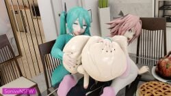1boy 1girls 3d ass_lick ass_worship astolfo_(fate) big_ass big_ass_(male) big_butt big_butt_(male) butt_worship cum curvy female femboy femboy_on_female hatsune_miku male male/female presenting_ass sonivvnsfw spread_ass spreading_ass