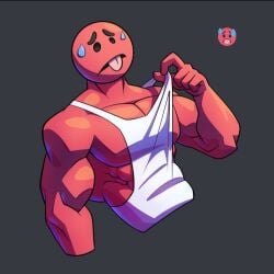 animate_inanimate biceps cerwcerw emoji_(buff) emoji_(race) male_only muscular pecs shading simple_background simple_eyes sweating tank_top_lift tanktop