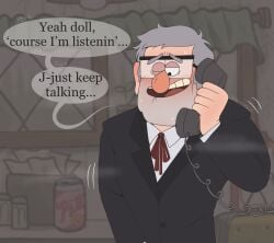 1boy calling clothed clothing gravity_falls grunkle_stan jerking_off male male_only masturbation old_man older_male solo stanley_pines suggestive tagme talking_on_phone