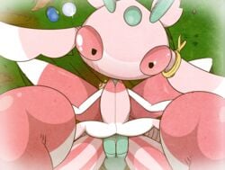 2020 arthropod beautyfromabove blush clothing digital_media_(artwork) female feral genitals insects looking_at_viewer lurantis nintendo pink_body pokémon_(species) pokemon pokemon_mystery_dungeon pussy solo video_games