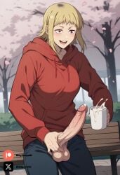 1futa ai_generated blonde_hair breasts chainsaw_man cock colored cum_in_container cum_in_mug dick erection futa_only futanari futanari/female light_skin light_skinned_futanari milking_cum nickythecreator penis penis_milking red_eyes red_hoodie sawatari_akane sexy sexy_body sexy_pose short_hair solo testicles uncensored veiny_penis