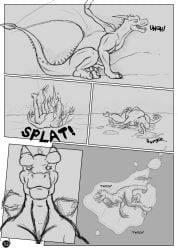 2013 ahastar ahastar_(artist) anthro bodily_fluids bolt_(diablo_the_rex) collaboration comic cum cum_covered cum_on_ground cumshot deinonychus diablo_the_rex dinosaur dragon dromaeosaurid duo ejaculation english_text erection european_mythology extreme_size_difference feral genital_fluids genitals greyscale hi_res larger_feral male male/male messy monochrome mythological_creature mythological_scalie mythology onomatopoeia penis prehistoric_species reptile scalie size_difference smaller_anthro sound_effects text theropod twitching western_dragon