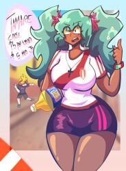 1girls asian_latina big_ass big_breasts big_butt big_thighs dark-skinned_female dark_skin eso_tilin federacion_peruana_del_futbol female green_hair hatsune_miku inca_kola kagamine_len latin_american_hatsune_miku_(meme) latino_male manu_618 peruvian peruvian_female peruvian_male peruvian_miku shorts spanish_dialogue spanish_text thick thick_ass thick_hips thick_legs thick_thighs twintails vocaloid