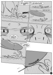 2013 ahastar ahastar_(artist) anthro bolt_(diablo_the_rex) collaboration comic dark_penis deinonychus diablo_the_rex dinosaur dragon dromaeosaurid duo english_text erection european_mythology extreme_size_difference feral genitals greyscale hi_res larger_feral licking male male/male monochrome mythological_creature mythological_scalie mythology oral penile penis penis_lick prehistoric_species reptile scalie sex size_difference smaller_anthro speech_bubble text theropod threatening_violence tongue western_dragon