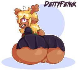 absurd_res anthro ass big_butt blush bottomwear clothing deer deltarune dettyfenik female gyat hi_res mammal monster noelle_holiday nude skirt solo tail undertale_(series) watching_spectator