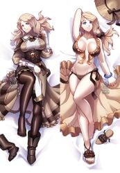 1girls absurdres alternate_costume alternate_hairstyle arm_up armpits bead_bracelet beads bikini black_footwear blonde_hair blue_eyes boots bracelet breasts brown_bikini brown_pantyhose brown_swimsuit dakimakura_(medium) female female_only fire_emblem fire_emblem:_three_houses fire_emblem_heroes fire_emblem_warriors:_three_hopes grin groin hakuramen highres jewelry large_breasts long_hair looking_at_viewer mercedes_von_martritz multiple_views navel nintendo official_alternate_costume official_alternate_hairstyle pantyhose smile stomach swimsuit thighs untied_bikini