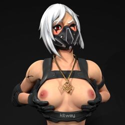 3d blush breasts breasts_out female female_only fortnite functionally_nude functionally_nude_female grabbing_own_breast harness hush_(fortnite) kitway mask masked masked_female necklace nude nude_female presenting_breasts solo solo_female wink winking winking_at_viewer