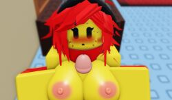 1boy 1girls 3d areolae bandages beanie black_beanie blush boobjob breasts female genderswap_(mtf) male nipples paintmaster_(the_battle_bricks) paizuri penis red_hair roblox roblox_game robloxian rule_63 self_upload sex tagme the_battle_bricks tumore wompwompsad yellow_body yellow_skin