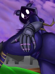 armor ass bandage beard daryoart fortnite fur hood purple_body pussy raven_team_leader raven_team_leader_(fortnite)