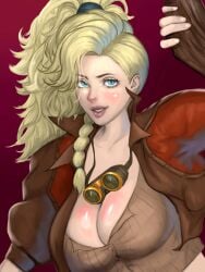 big_breasts blonde_hair cleavage female female_only gemma_(monster_hunter_wilds) goggles huge_breasts monster_hunter monster_hunter_rise monster_hunter_wilds palemancer smile