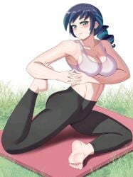 1girls aqua_eyes black_pants cleavage deviantart deviantart_link equestria_girls female_focus female_only fit fit_female grass iojknmiojknm leggings light-skinned_female my_little_pony rara_(mlp) solo solo_female solo_focus tank_top two_tone_hair white_background white_clothing white_tank_top white_top white_topwear yoga yoga_pants yoga_pose