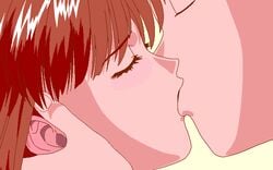 1boy 1girls 90s animated asuka_(viper) brown_eyes brown_hair captain_(viper) closed_eyes eyebrows_visible_through_hair female french_kiss game_cg hand_on_head kissing long_hair male matching_hair/eyes open_mouth romantic simple_background sogna viper_(series) viper_v10 white_background