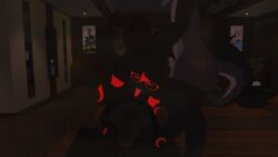 1boy 1girls 3d black_body bonfie ear_penetration female fuckmeat_vr furry grey_body lagomorph male male/female pubic_tattoo vrchat wickerbeast