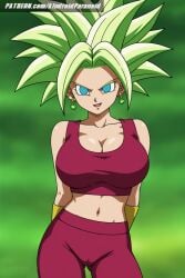 ai_generated aindroidparanoid big_breasts breasts cameltoe cleavage dragon_ball dragon_ball_super female female_only fight hips huge_breasts kefla kefla_(dragon_ball) large_breasts midriff narrow_waist navel outdoors pussy slim_waist space stable_diffusion super_saiyan warrior