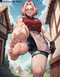 1girls absurd_res ai_generated big_breasts blush blush blush_lines blushing_at_viewer boruto:_naruto_next_generations breasts curvy curvy_figure dominant dominant_female domination feet_up female female foot_fetish foot_focus foot_worship forehead_protector from_below gloves green_eyes grin high_resolution highres leg_up lewdcreationsai looking_at_viewer looking_down medium_breasts naruto naruto:_the_last naruto_(classic) naruto_(series) naruto_shippuden ninja painted_toenails pink_hair sakura_haruno sexually_suggestive shorts sleeveless smirk soles solo solo_female solo_focus stand_and_carry_position sweaty sweaty_feet tagme thighs toes toes_spread