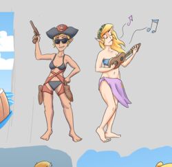 2girls bwooper1 female female_only female_with_female nintendo panties princess_zelda skirt swimsuit swimwear tetra the_legend_of_zelda toon_zelda wind_waker