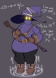 1boy black_body black_mage black_skin dialogue looking_at_viewer male male_only shortstack tagme text thick_thighs toramage_(character) wide_hips wizard wizard_hat xytora yellow_eyes