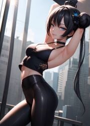 1girls 2d ai_generated armpits athletic athletic_female bare_arms bare_legs bare_shoulders belly black_hair blue_archive bun chest cleavage curvy curvy_figure cute cute_face detailed double_bun eyelashes eyeshadow female female_only fit fit_female focus genryumon_(blue_archive) hair hair_ornament high_quality kisaki_(blue_archive) leggings legs light-skinned_female light_brown_hair light_skin lips lipstick long_hair looking_at_viewer makeup mascara medium_breasts midriff nero100 pale-skinned_female pale_skin petite petite_body posing purple_eyes seductive seductive_look shanhaijing_secondary_school_student sidelocks skin_tight stable_diffusion tagme tank_top thighs thin_waist twintails young younger_female