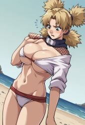 1girls ai_generated beach big_breasts bikini blonde_hair naruto naruto_(series) naruto_shippuden self_upload temari uwusite