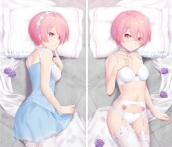 bed dakimakura lingerie pink_eyes pink_hair ram_(re:zero) re:zero_kara_hajimeru_isekai_seikatsu