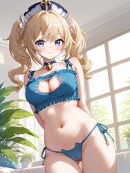 absurd_res ai_generated barbara_(genshin_impact) bell cat_lingerie cute genshin_impact medium_breasts ministro navel pussy_peek