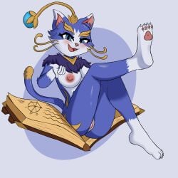 1girls anthro big_breasts blue_body blue_eyes blue_fur book cat_ears cat_humanoid cat_tail catgirl feet feet_up feline female female_only furry furry_breasts furry_ears furry_female furry_only furry_tail juniperbean league_of_legends magic_book magic_user nipples one_leg_up pawpads paws pussy riot_games seductive seductive_look smiling smiling_at_viewer solo_female solo_focus vagina white_fur yuumi_(lol)