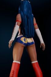 1girls 3d aew ass ass_focus back_view blender blender_(software) blue_hair dark-skinned_female enigmaj female_focus female_only long_hair mercedes_moné red_boots sasha_banks solo_female wwe wwe_diva