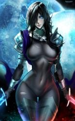 abs alternate_version_available armor athletic_female big_breasts blue_eyes elden_ring female female_only fromsoftware narrow_waist navel ragecndy rellana_twin_moon_knight ripped_clothing shadow_of_the_erdtree skindentation thick_thighs tight_clothing tight_fit