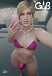 3d abs ai ai_generated androgynous bikini bikini_bottom bikini_top blonde blonde_hair blonde_male crossdressing crossdressing_male earrings eyelashes eyeshadow femboy feminine feminine_male feminine_pose generalbutch girly hips hoop_earrings jewelry legs leon_scott_kennedy lipgloss lipstick long_nails looking_at_viewer makeup male nail_polish nails necklace pearl_necklace pearls phone pink_panties resident_evil resident_evil_2 resident_evil_2_remake resident_evil_4 resident_evil_4_remake selfie solo solo_focus swimsuit trap twink waist