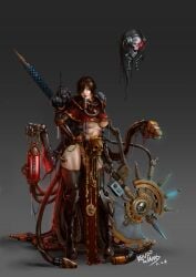 1girls adeptus_mechanicus female imperium_of_man kenoowang servo-skull short_hair techpriest warhammer_(franchise) warhammer_40k