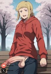 1futa ai_generated blonde_hair breasts chainsaw_man cock colored dick erection futa_only futanari futanari/female light_skin light_skinned_futanari nickythecreator penis red_eyes red_hoodie sawatari_akane sexy sexy_body sexy_pose short_hair solo testicles uncensored veiny_penis