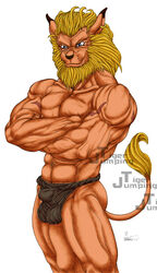 anthro bulge crossed_arms digimon digimon_(species) felid leomon lion male male_only mammal mane mostly_nude muscular pantherine pose solo tail_tuft tuft xkoshiji