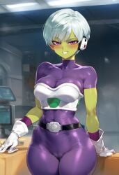 ai_generated cheelai dragon_ball dragon_ball_(series) dragon_ball_super female female_only green_skin koikatsufans pussy_visible_through_clothes short_hair tagme tight_clothing visible_pussy white_hair