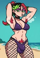 1futa ai_generated armpit_hair armpits beach bikini black_choker black_hair bracelet breasts choker cleavage epic_games fishnet fishnet_legwear fishnets fortnite freckles freckles_on_cheeks freckles_on_face freckles_on_shoulders futa futa_only futa_pubic_hair futanari green_bracelet green_eyes green_hair heart helsie_(fortnite) makeup multicolored_hair musk musky_armpit musky_armpits nuggets109 pink_eyeshadow ponytail pubic_hair purple_bikini red_armpit_hair red_hair red_pubic_hair steamy_armpit steamy_armpits superiorfox_(style) thick_lines white_heart