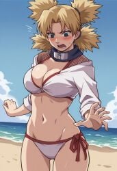 1girls ai_generated beach big_breasts bikini blonde_hair naruto naruto_(series) naruto_shippuden self_upload temari uwusite